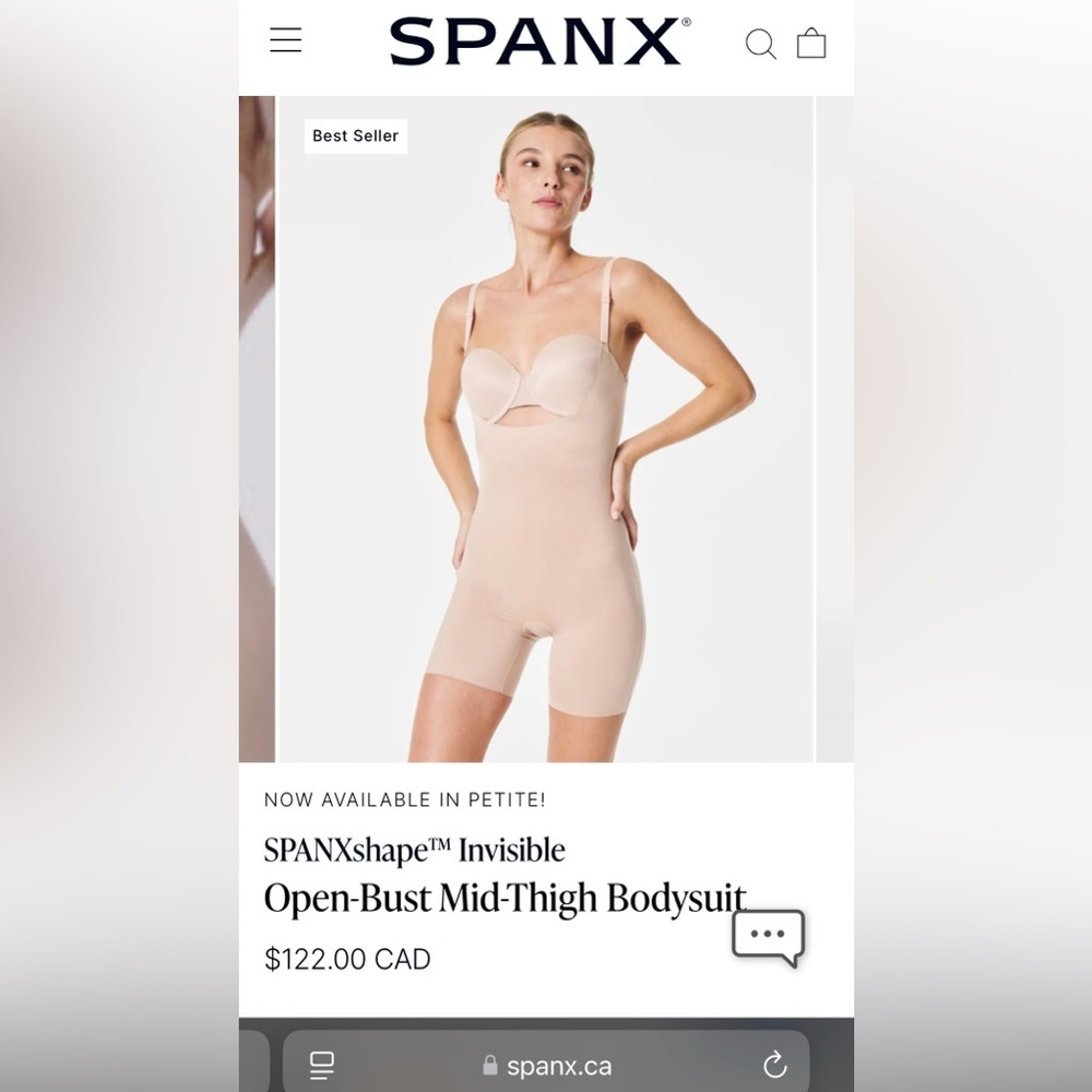 SPANX Open-Bust Mid-Thigh Bodysuit in Nude
